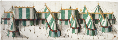 Design for a royal pavilion, early 16th century. Lavishly decorated tents constructed at the field