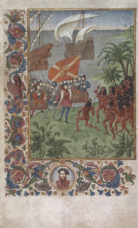 The landing of Hernando Cortes in Mexico in 1519, 19th century. Cortes has just landed and stepped