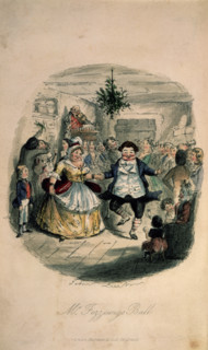 M Fezziwig's Ball, 1843. In a crowded room a party is in full swing. From "A Christmas Carol in