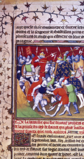 Scene from the Battle of Poitiers, 1356, during The Hundred Years' War. From "Grandes Chroniques de