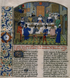 The Dukes of York, Gloucester and Ireland dine with Richard II, 15th century.  Set in a royal