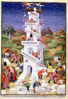 Building Tower of Babel, 1430-1440.  God coming down to see the tower and deciding to confound the