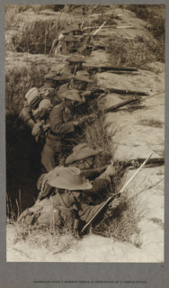 Gharwalis [sic] lining a reserve trench in expectation of a German attack, 1915 (1921). From India