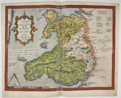 Coloured printed map of Wales and Anglesey, 1579. From Lord Burghley's Atlas.