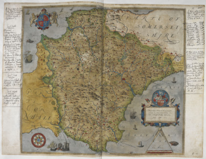 Printed map of Devon, dated 1575, with marginal notes by Lord Burghley relating to the defence of