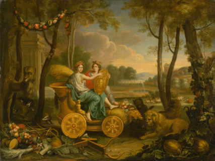 Apotheosis of Louis XIV, 1660-1690. The King of France, wearing a miniature castle on his head,