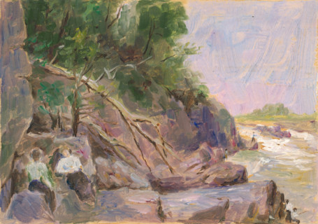Landscape with figures, early 20th century.