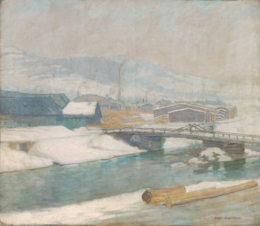 Sawmill at Margecany, 1912. Winter scene in Slovakia.