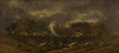 Gypsy camp during a storm, 1910-1930.
