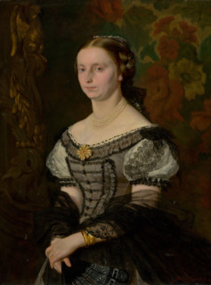 Portrait of Terézia Ujházy (née Prissnitzová), 1868. Woman wearing a pearl necklace and a