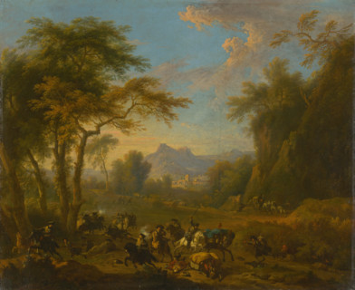 Horsemen attacking travellers, after 1700.