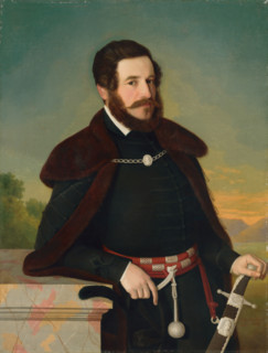 Portrait of E. Szmrecsányi, 1844. Bearded man wearing a fur-lined coat, and a belt with silver