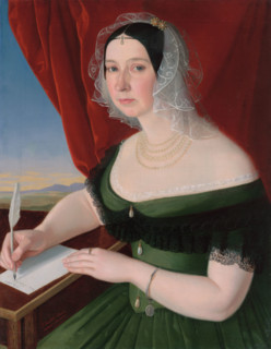 Portrait of Zofia Brezovická from Brezovica and Velká Lomnica, 1845. Woman writing a letter with a