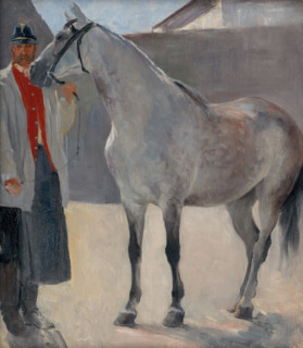 Study of a Grey Horse with a Coachman, around 1895.