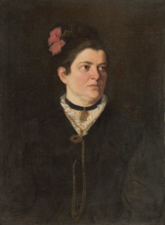 Portrait of a woman with a pink bow, 1880.