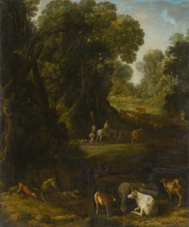 Forest Interior with Travellers and Cattle Herdsmen, around 1770.