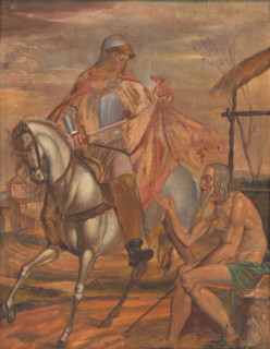 St. Martin, 1840-1860. The saint cuts his cloak in two with his sword and gives one half to a naked