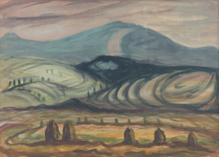 Landscape around Plávnica, 1949. Rural scene in northern Slovakia.