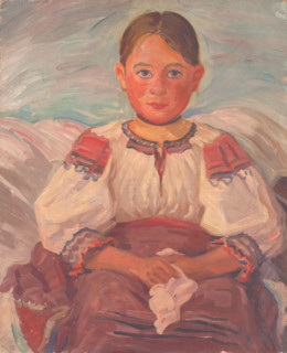 Little girl from Helpa, 1930-1940. Child wearing traditional costume.