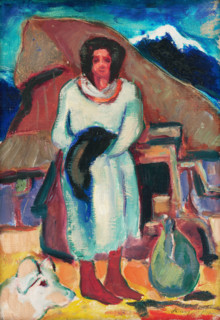 Study of a village girl in front of a cottage, 1932.