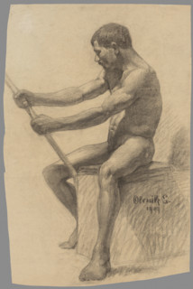 Study of a seated man with a stick, 1907.