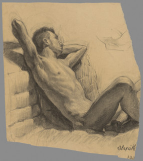 Study of a seated man leaning against a wall, 1911.