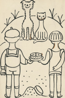 32. Talking about a dog and a cat, around 1928. Additional Info: Illustrations for the book - Josef