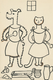 33. Talking about a dog and a cat, around 1928. Additional Info: Illustrations for the book - Josef