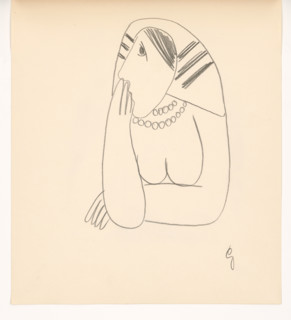 Woman in a striped scarf with her face supported, 1938.