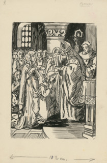 In the Church, 1928. Additional Info: Illustration to a novel by F.Urbanek Kysuc, Society of St.