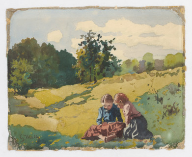 Children on a meadow, before 1920.