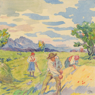 4.- Mowing grain, 1932. Additional Info: Illustrations for the book - August Horislav skultéty.