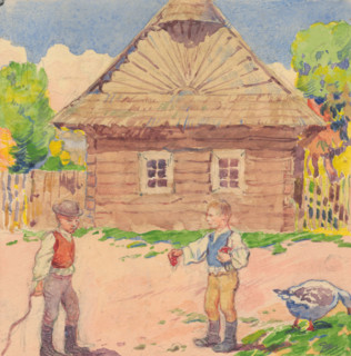 13.- Two Boys in Front of the Wooden House, 1932. Additional Info: Illustrations for the book -
