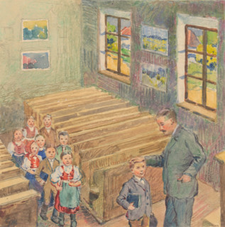 1.- The Teacher with the Children in the Classroom, 1932. Additional Info: Illustrations for the