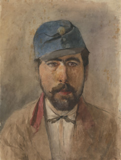 Portrait of a soldier in a blue cap, 1880-1910.