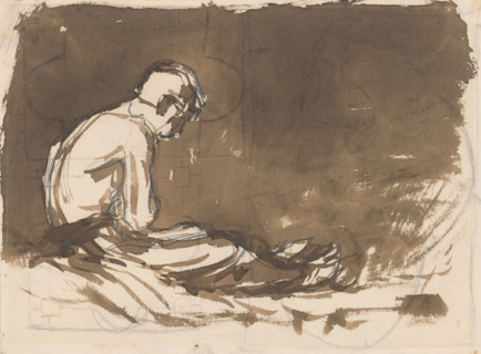 Study of a seated half-dressed man from the side, 1890-1899.