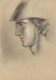 Young man's head in a helmet, 1865-1870.