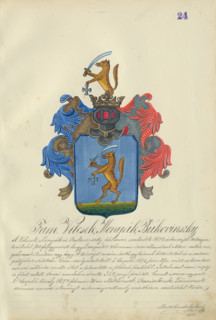 Coat of arms of the Vilcek, Monak, Bukovinska families, 1904.   Additional Info: Adolf
