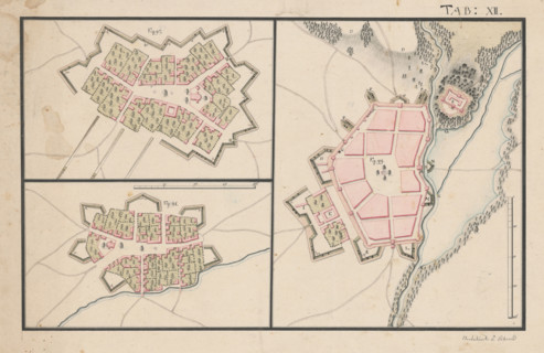 Plans of three settlements with fortifications, 2nd half 18th century.