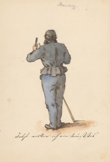 Standing man from behind, 1850-1860.