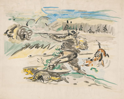 Shooting hunter, around 1940.