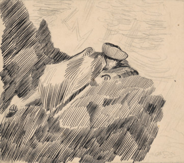 Man lying on a rock, 1925-1935.