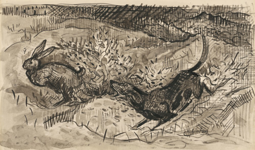 Hunting scene (Hare and dog), 1930-1939.