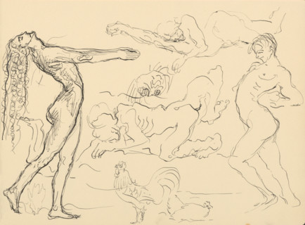 Sketchbook 20 Figures and a Rooster with a Hen, 1st half 20th century.