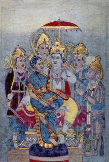 Rama and Sita enthroned under a royal umbrella, c1900.  Creator: Unknown.