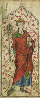 Sanctus Edwardus, Edward the Confessor, standing with a sceptre and a book, c1307-c1327. Creator: Unknown.