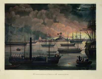 The Conflagration of Dalla on the Rangoon River, 1825. Creator: Joseph Moore.