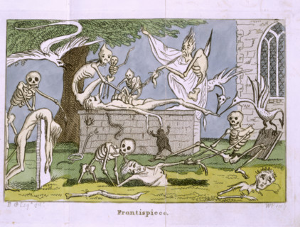 Skeletons and ghosts in a graveyard, 1808.  Creator: Unknown.
