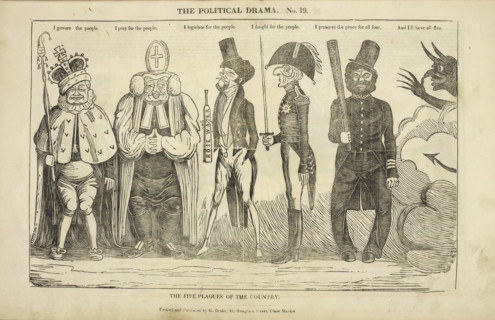 'The Political Drama, No. 19: the Five Plagues of the Country', 1834-1835.  Creator: Charles Jameson Grant.
