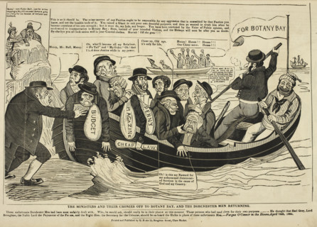 'The Ministers and their cronies off to Botany Bay, and the Dorchester men returning', 1834-1835.  Creator: Charles Jameson Grant.